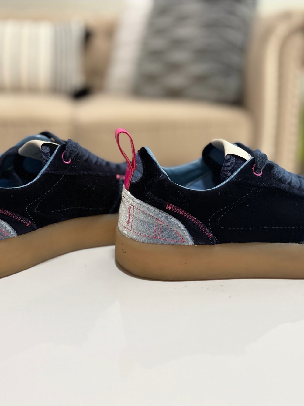 Steve Madden Navy Suede Sneakers with Pink Accents
